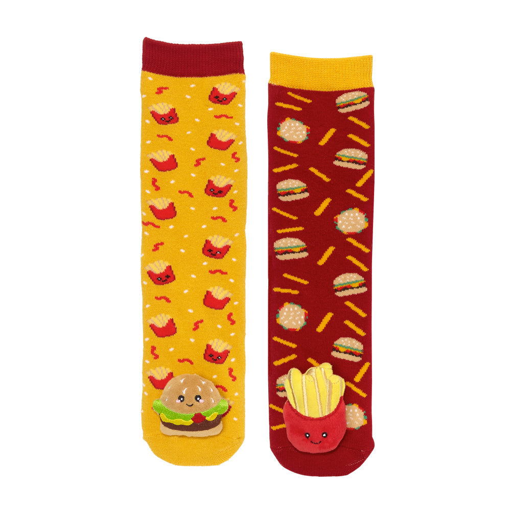 Messy Moose Socks, Hamburger & Fries Mismatch, 6 Pack
