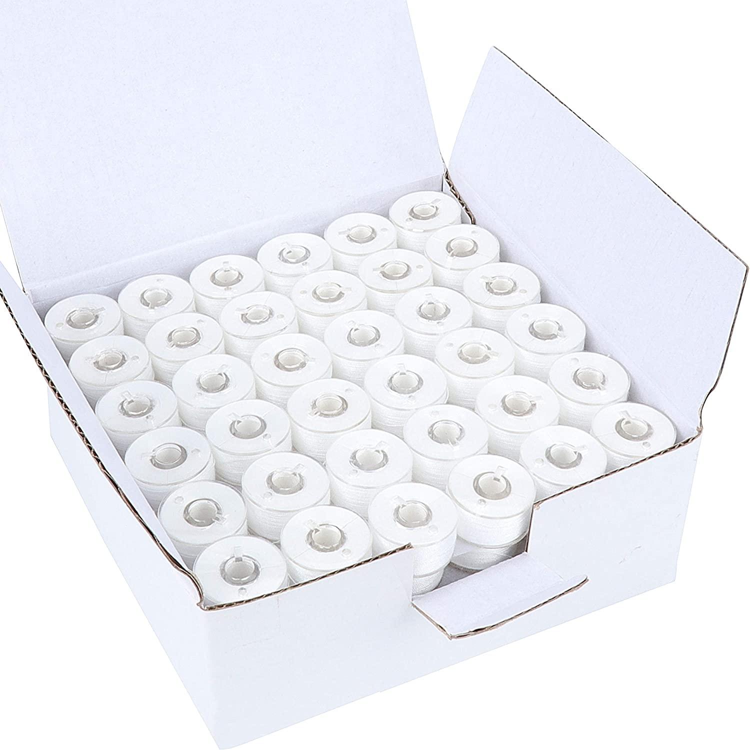 New brothread 144pcs Type L (SA155) Size White Prewound Bobbin Thread  Plastic Side for Particular Embroidery and Sewing Machines - 90 Weight  Cottonized Soft Feel Polyester Sewing Thread