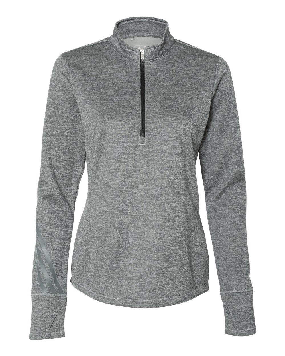 Adidas A285 Women s Brushed Terry Heathered Quarter Zip Pullover Mid Grey Heather Black