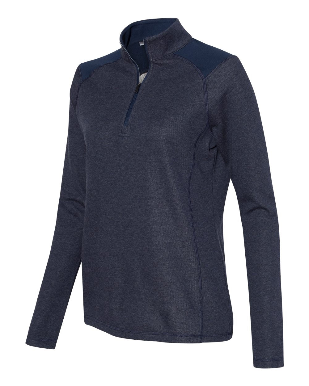 Adidas A464 Women's Heathered Quarter Zip Pullover with Colorblocked Shoulders - Collegiate Navy Heather
