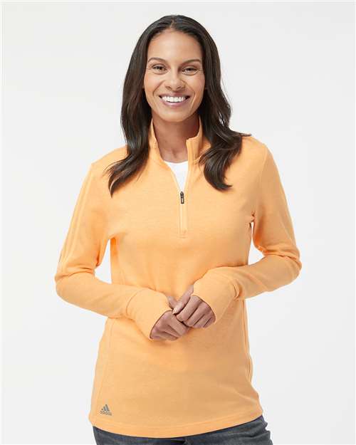 Adidas A555 Women's 3-Stripes Quarter-Zip Sweater - Acid Orange Melange