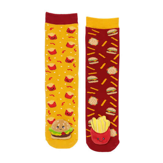 Messy Moose Socks, Hamburger & Fries Mismatch, 6 Pack