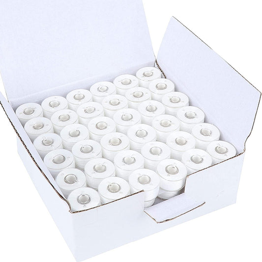 ESS 144pcs Type L (SA155) Size White Prewound Bobbin Thread Plastic Side for Particular Embroidery and Sewing Machines - 90 Weight Cottonized Soft Feel Polyester Sewing Thread