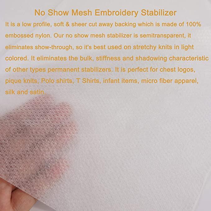 ESS No Show Mesh Machine Embroidery Stabilizer Backing - 100 Precut Sheets - Light Weight 1.8 oz