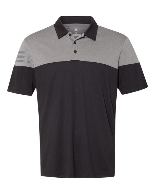 Adidas A213 Heathered 3-Stripes Block Sport Shirt - Black Vista Grey