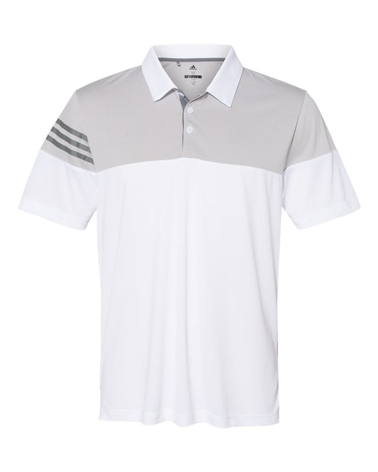 Adidas A213 Heathered 3-Stripes Block Sport Shirt - White Vista Grey