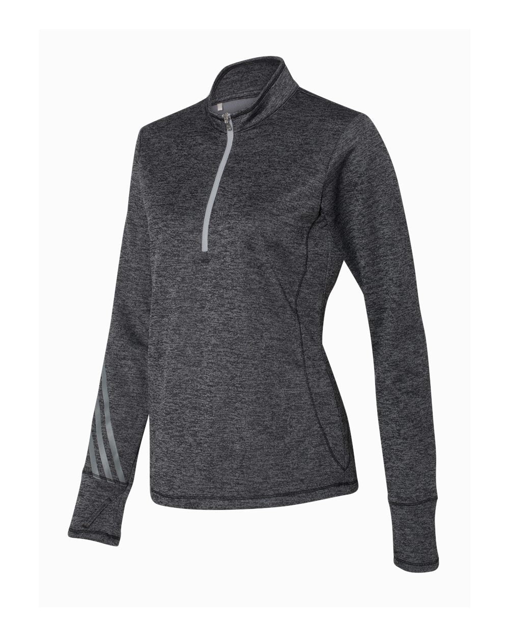 Adidas A285 Women's Brushed Terry Heathered Quarter-Zip Pullover - Black Heather Mid Grey