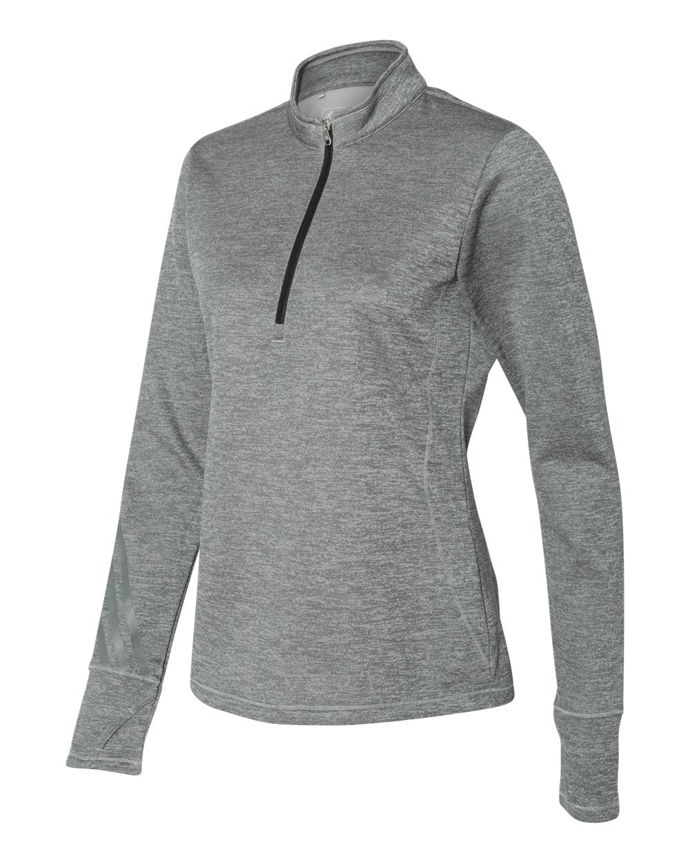 Adidas A285 Women's Brushed Terry Heathered Quarter-Zip Pullover - Mid Grey Heather Black