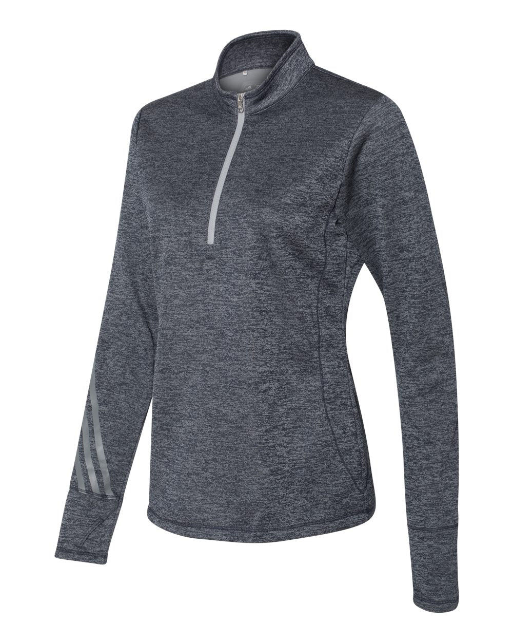 Adidas A285 Women's Brushed Terry Heathered Quarter-Zip Pullover - Navy Heather Mid Grey