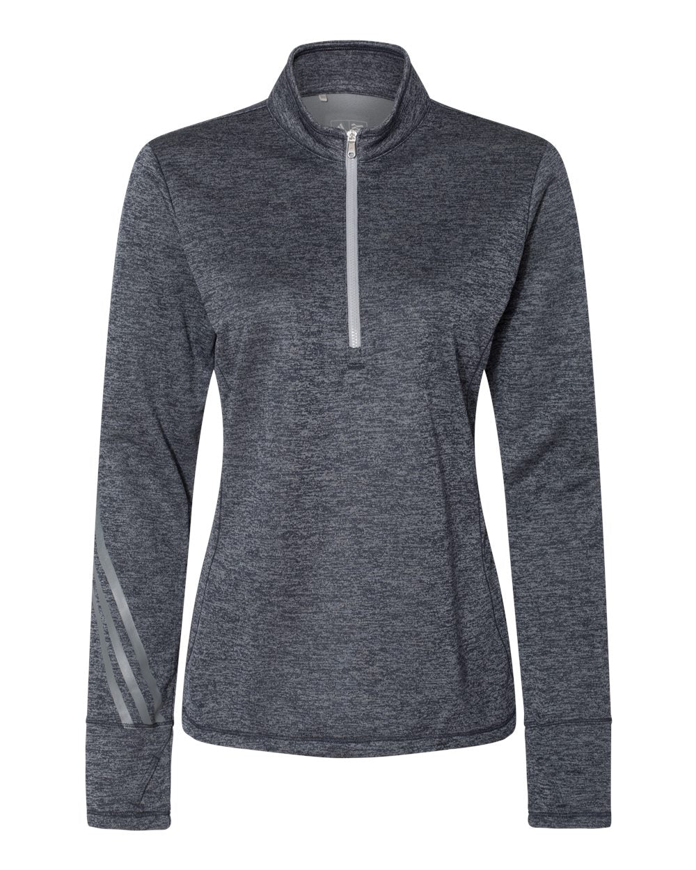 Adidas A285 Women's Brushed Terry Heathered Quarter-Zip Pullover - Navy Heather Mid Grey