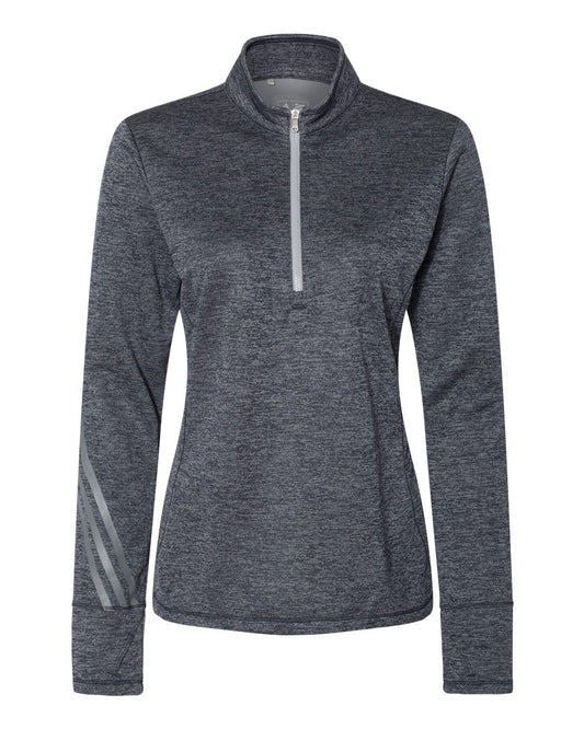 Adidas A285 Women's Brushed Terry Heathered Quarter-Zip Pullover - Navy Heather Mid Grey