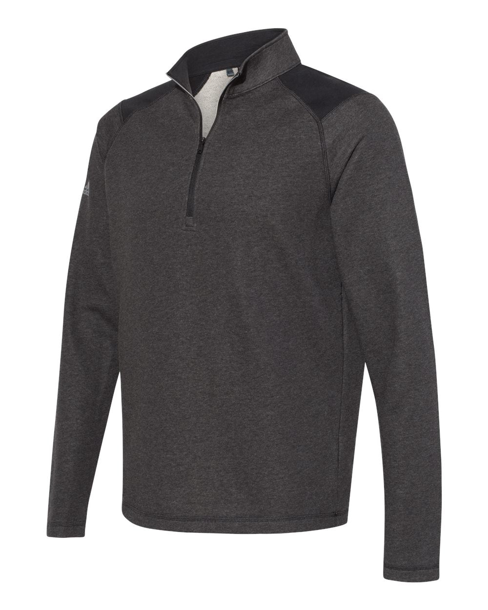 Adidas A463 Heathered Quarter Zip Pullover with Colorblocked Shoulders - Black Heather