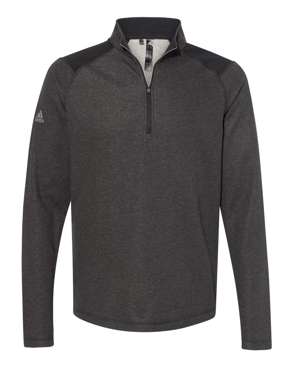 Adidas A463 Heathered Quarter Zip Pullover with Colorblocked Shoulders - Black Heather