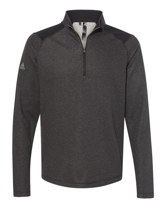 Adidas A463 Heathered Quarter Zip Pullover with Colorblocked Shoulders - Black Heather