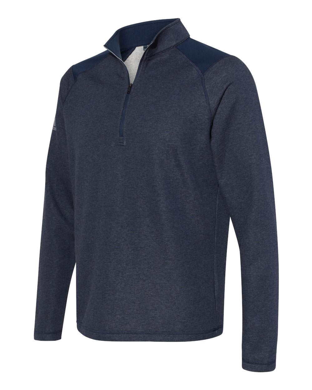 Adidas A463 Heathered Quarter Zip Pullover with Colorblocked Shoulders - Collegiate Navy Heather