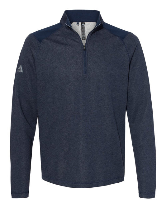 Adidas A463 Heathered Quarter Zip Pullover with Colorblocked Shoulders - Collegiate Navy Heather