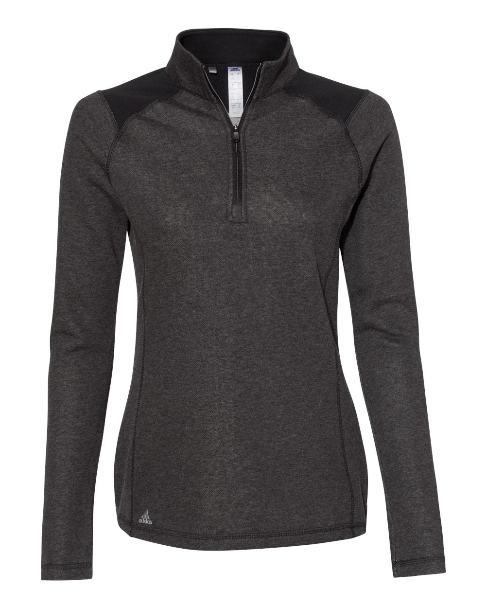 Adidas A464 Women's Heathered Quarter Zip Pullover with Colorblocked Shoulders - Black Heather