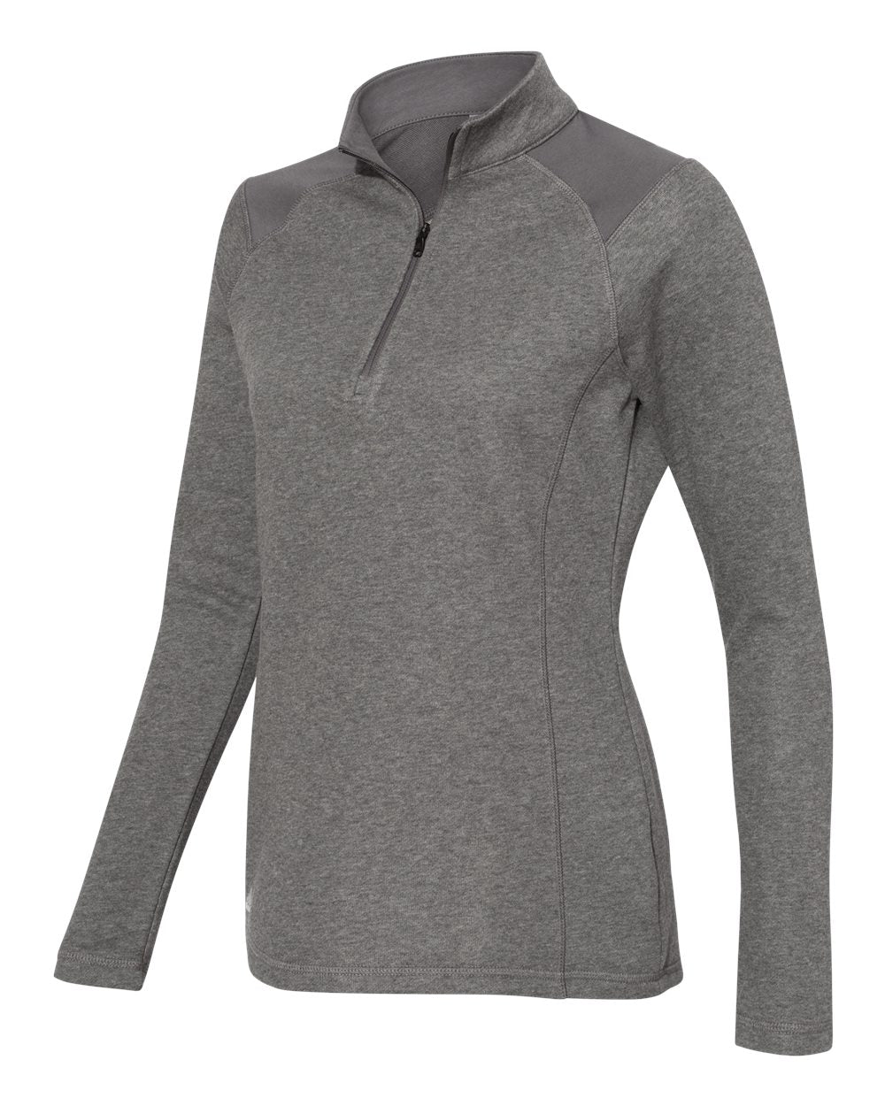 Adidas A464 Women's Heathered Quarter Zip Pullover with Colorblocked Shoulders - Grey Five Heather