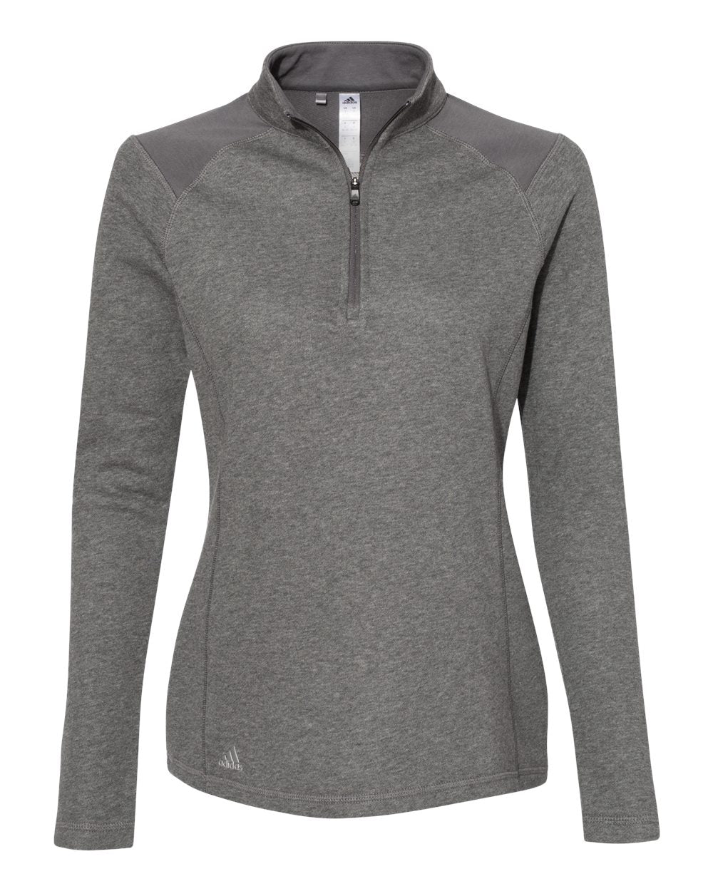 Adidas A464 Women's Heathered Quarter Zip Pullover with Colorblocked Shoulders - Grey Five Heather