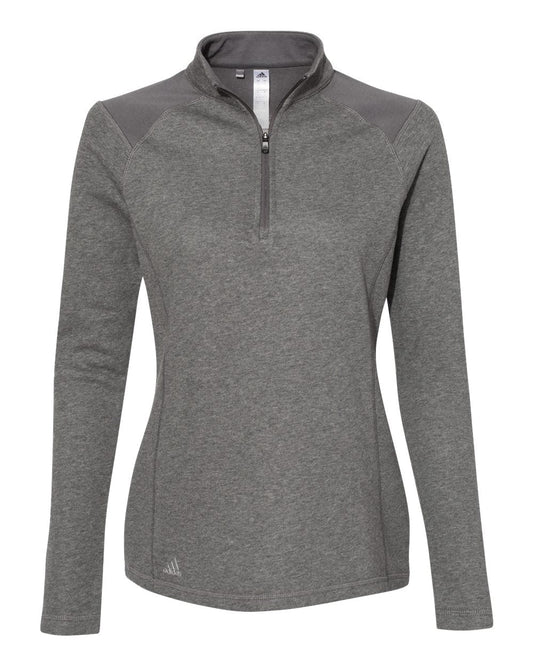 Adidas A464 Women's Heathered Quarter Zip Pullover with Colorblocked Shoulders - Grey Five Heather