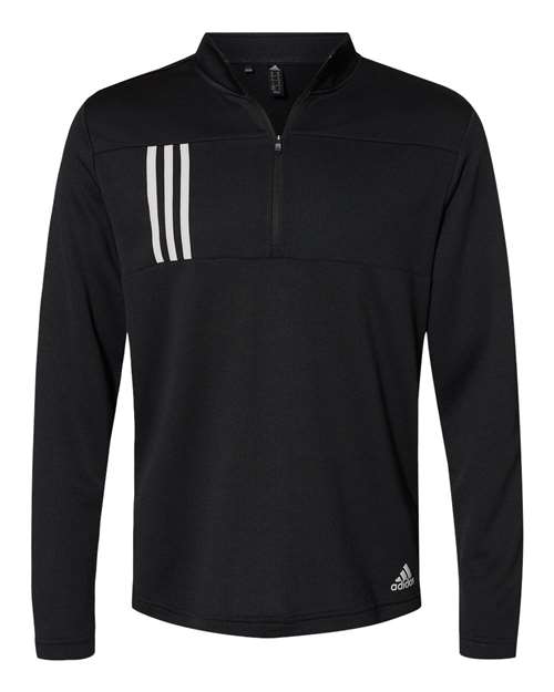 Adidas A482 3-Stripes Double Knit Quarter-Zip Pullover - Black Grey Two