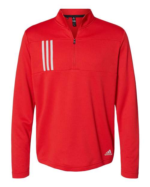 Adidas A482 3-Stripes Double Knit Quarter-Zip Pullover - Team Collegiate Red Grey Two