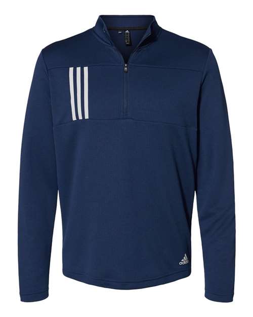 Adidas A482 3-Stripes Double Knit Quarter-Zip Pullover - Team Navy Blue Grey Two