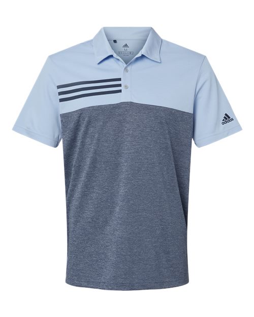 Adidas A508 Heathered Colorblock 3-Stripes Polo - Glow Blue Heather Collegiate Navy Heather