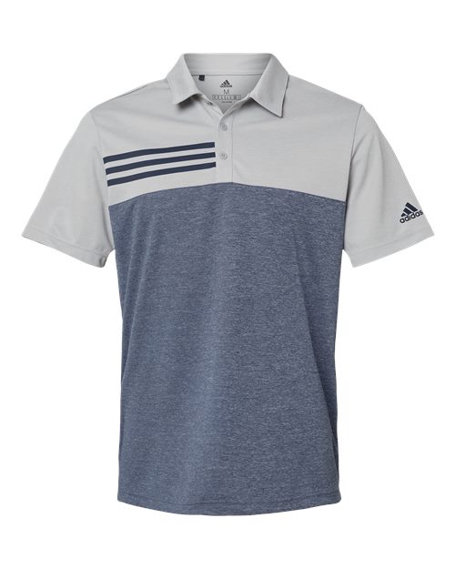 Adidas A508 Heathered Colorblock 3-Stripes Polo - Grey Two Heather Collegiate Navy Heather