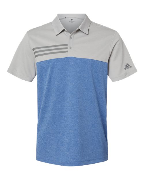 Adidas A508 Heathered Colorblock 3-Stripes Polo - Grey Two Heather Collegiate Royal Heather