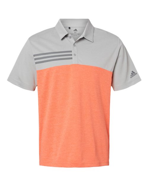 Adidas A508 Heathered Colorblock 3-Stripes Polo - Grey Two Heather Hi-Res Coral Heather