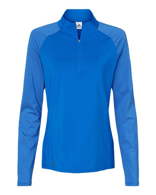 Adidas A521 Women's Stripe Block Quarter-Zip Pullover - Glory Blue