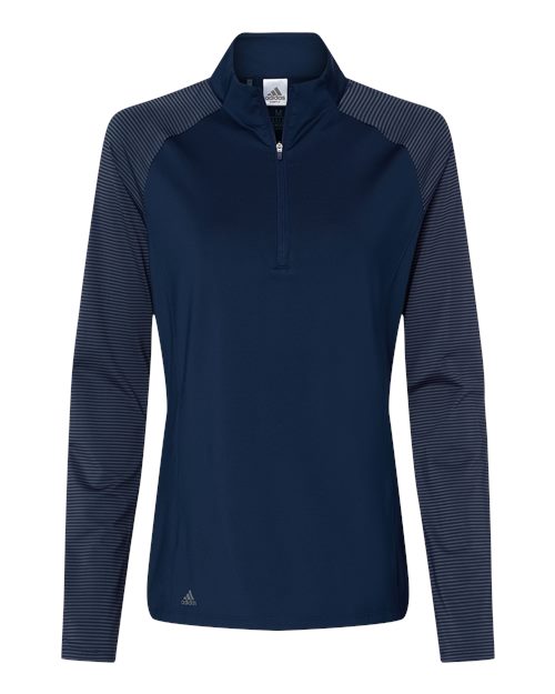 Adidas A521 Women's Stripe Block Quarter-Zip Pullover - Team Navy Blue