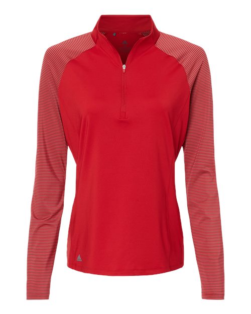 Adidas A521 Women's Stripe Block Quarter-Zip Pullover - Team Power Red