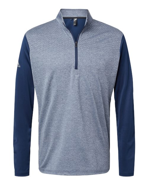 Adidas A522 Heather Block Print Quarter-Zip Pullover - Collegiate Navy Melange Black