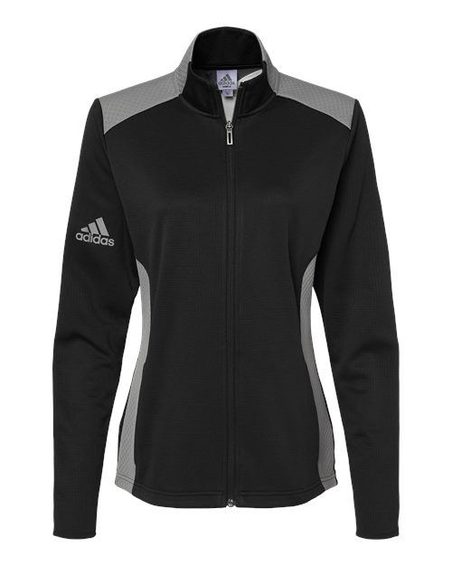 Adidas A529 Women's Textured Mixed Media Full-Zip Jacket - Black Grey Three
