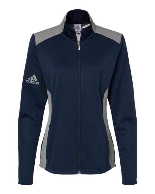 Adidas A529 Women's Textured Mixed Media Full-Zip Jacket - Collegiate Navy Grey Three