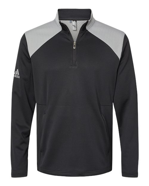 Adidas A532 Textured Mixed Media Quarter-Zip Pullover - Black Grey Three