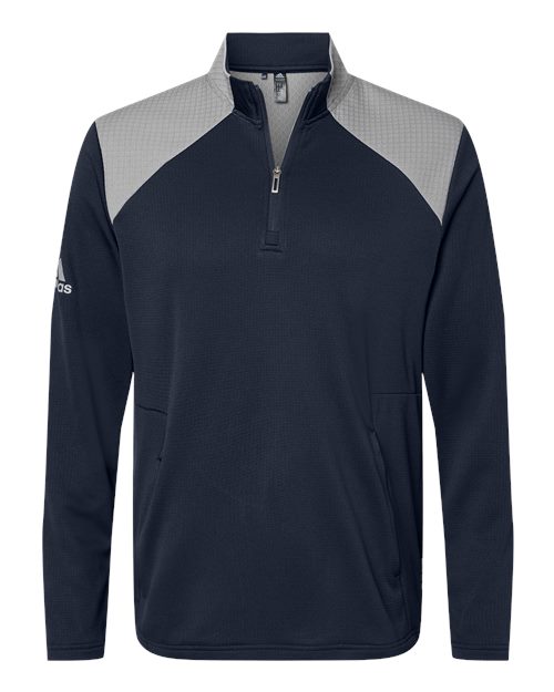 Adidas A532 Textured Mixed Media Quarter-Zip Pullover - Collegiate Navy Grey Three