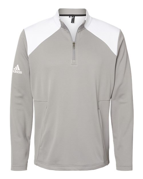 Adidas A532 Textured Mixed Media Quarter-Zip Pullover - Grey Three White