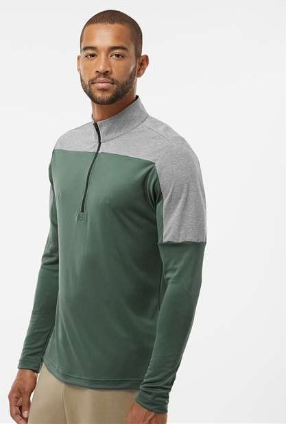 Adidas A552 Lightweight Quarter-Zip Pullover - Green Oxide Gray Three Melange