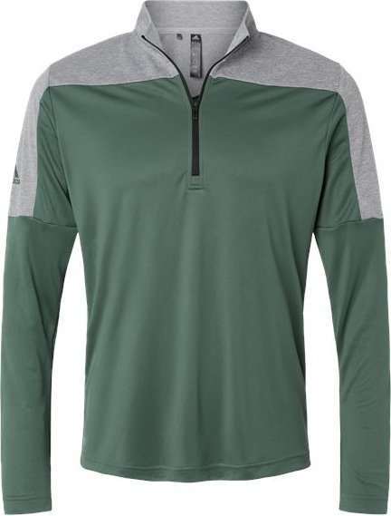 Adidas A552 Lightweight Quarter-Zip Pullover - Green Oxide Gray Three Melange