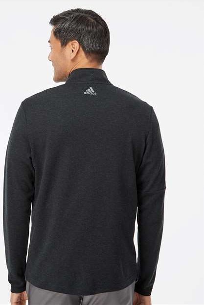 Adidas A554 3-Stripes Quarter-Zip Sweater - Black Melange