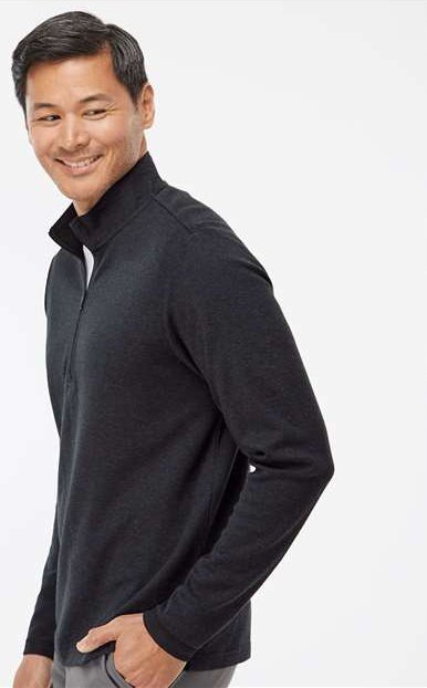 Adidas A554 3-Stripes Quarter-Zip Sweater - Black Melange