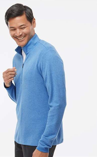 Adidas A554 3-Stripes Quarter-Zip Sweater - Focus Blue Melange