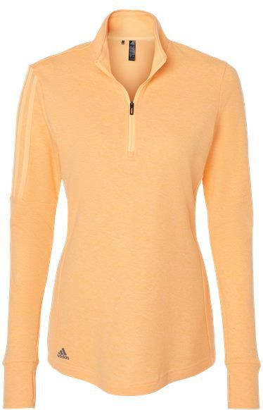 Adidas A555 Women's 3-Stripes Quarter-Zip Sweater - Acid Orange Melange