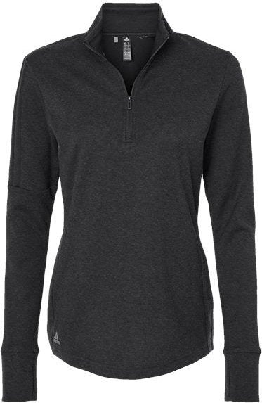 Adidas A555 Women's 3-Stripes Quarter-Zip Sweater - Black Melange