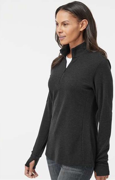 Adidas A555 Women's 3-Stripes Quarter-Zip Sweater - Black Melange