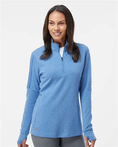 Adidas A555 Women's 3-Stripes Quarter-Zip Sweater - Focus Blue Melange