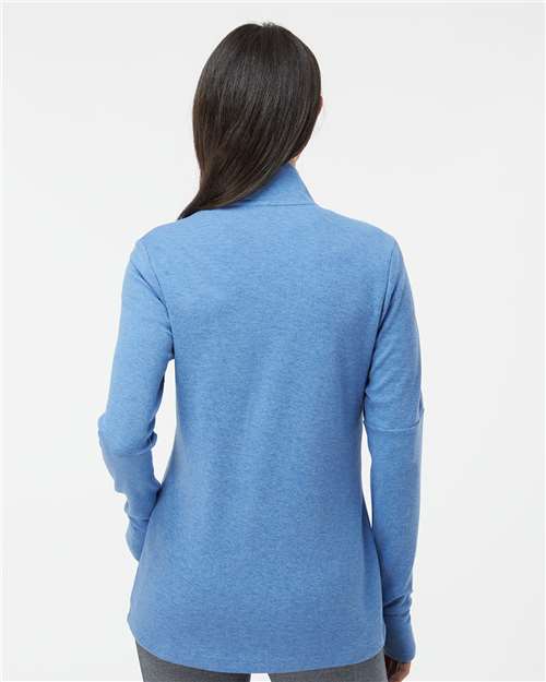 Adidas A555 Women's 3-Stripes Quarter-Zip Sweater - Focus Blue Melange